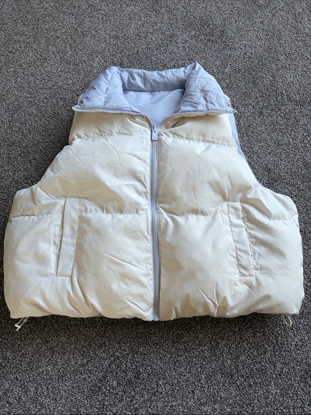 White and Soft Lavender Reversible Puffer Vest